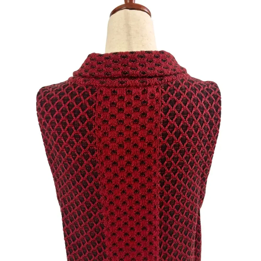 Habitat Women’s Medium Red Black Sleeveless Knit Sweater Vest Button Front